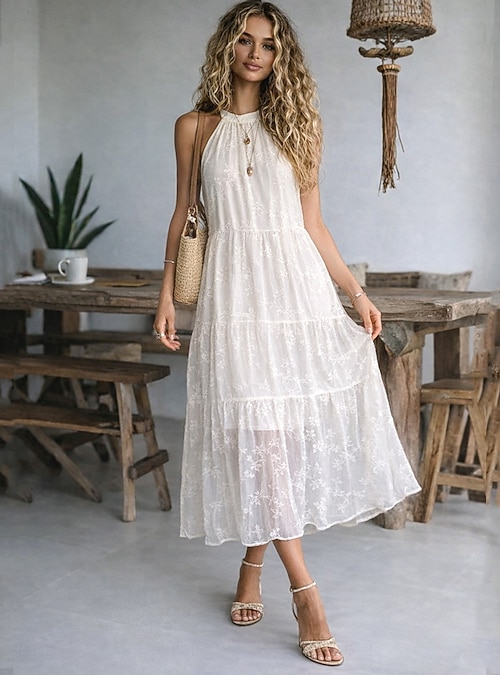 halter maxi dress casual The generous maxi length provides elegant full coverage that pairs beautifully with sandals sneakers or wedges depending on your desired look Women's Maxi Dress A Line