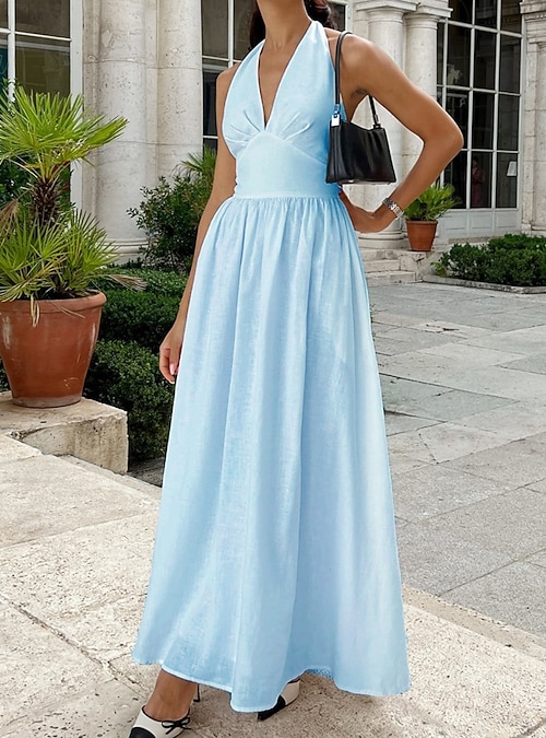 sachin and babi light blue dress Elegant Halter Ruffled White Summer Dress Women on Luulla main image 0