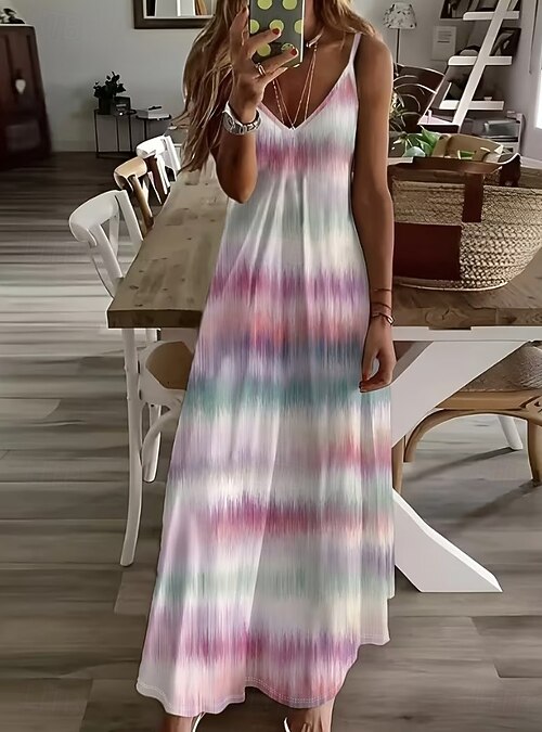 Women's Maxi Dress Sundress A Line Dress Slip Dress Vacation Casual Boho  Beach Loose Fit Ombre Graphic Geometric Sleeveless V Neck Pink Summer  Spring 2026 - $36.99