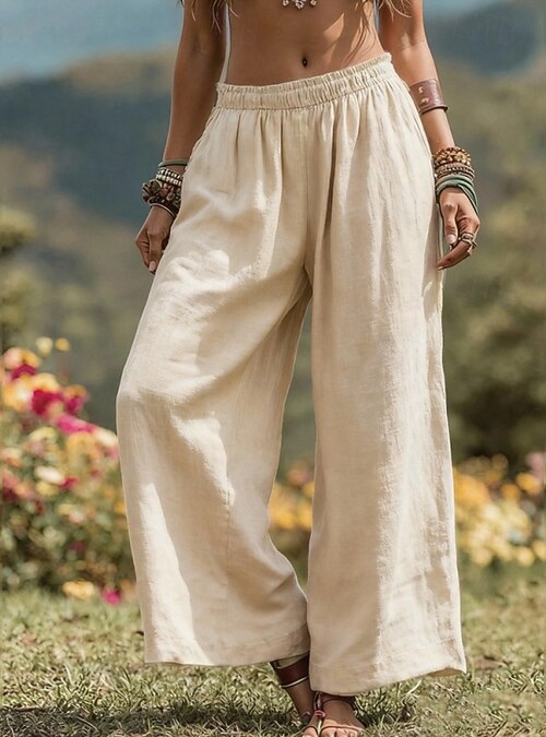 Pantaloni estivi Pantaloni in cotone con vita elastica Pantaloni larghi casual morbidi Pantaloni a gamba larga Pantaloni taglie forti personalizzati Pantaloni primaverili in lino - Italia