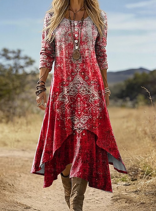 red boho midi dress Boho Pink Lush Full Potential Ruby Red Wrap Long Sleeve Midi Dress - Size M - Dresses