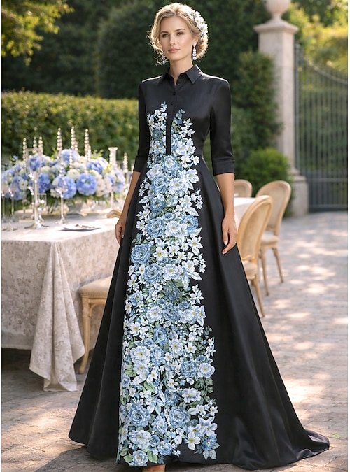 A-Line Floor Length Shirt Dress Wedding Guest Dress Formal Dresses Mother of the Bride Dress Long Sleeve Shirt Collar Elegant Vintage Wedding Formal Satin with Floral Print 2026 - CAD $276.99 A-Line Floor Length Shirt Dress Wedding Guest Dress Formal Dresses Mother of the Bride Dress Long Sleeve Shirt Collar Elegant Vintage Wedding Formal Satin with Floral Print 2026 - CAD $276.99