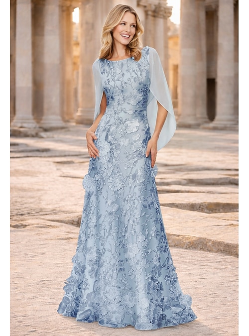 chiffon dress nz [Final Sale] Navy Blue Lace Open Back Floor Length Silky Chiffon Formal Evening Mother Dress Navy Blue / L / N12