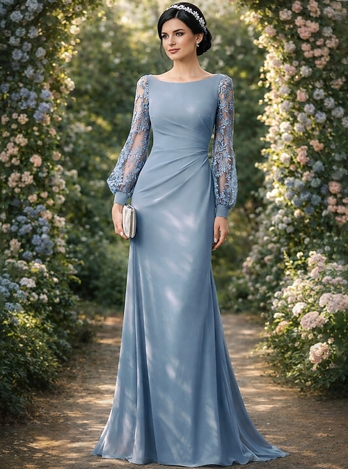 Sheath Column Floor Length Wedding Guest Dress Formal Dresses Evening Gown Mother of the Bride Dress Long Sleeve Boat Neck Elegant Simple Minimalist Formal Wedding Guest Crepe Lace with Lace 2026 - 183.99 Sheath Column Floor Length Wedding Guest Dress Formal Dresses Evening Gown Mother of the Bride Dress Long Sleeve Boat Neck Elegant Simple Minimalist Formal Wedding Guest Crepe Lace with Lace 2026 - 183.99