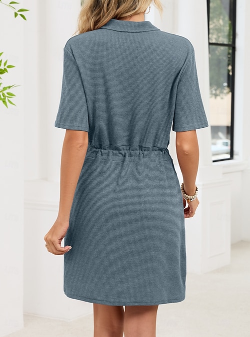 Women's Knee Length Dress Summer Dress Casual Regular Fit Plain Short Sleeve  V Neck Blue Black Pink Purple Summer 2026 - R$161.25