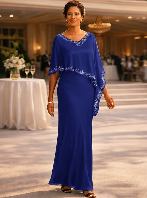 sheath column v neck floor length chiffon evening dress Cicinia Floor Length V-Neck Chiffon Bridesmaid Dresses, Chocolate main image 1