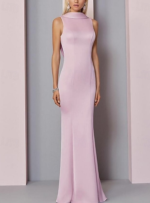 high neck engagement dress Zapaka Women Ivory Long Engagement Dress with Belt Sleeveless High Neck  Chiffon A Line Wedding Reception Dress – ZAPAKA main image 1