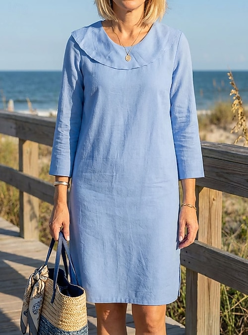 knee length navy blue casual dress Blue Dresses With Sleeves Casual Blue Womens Dresses Navy Blue Long Sleeve care construction Knee Length Navy Blue Casual