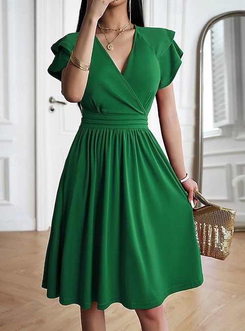 plain midi dress with short sleeves Women Summer Short Sleeve Dress Modest Business A Line Midi Dresses Loose  Plain Casual Elegant Long Maxi Dress at Amazon Women's Clothing store