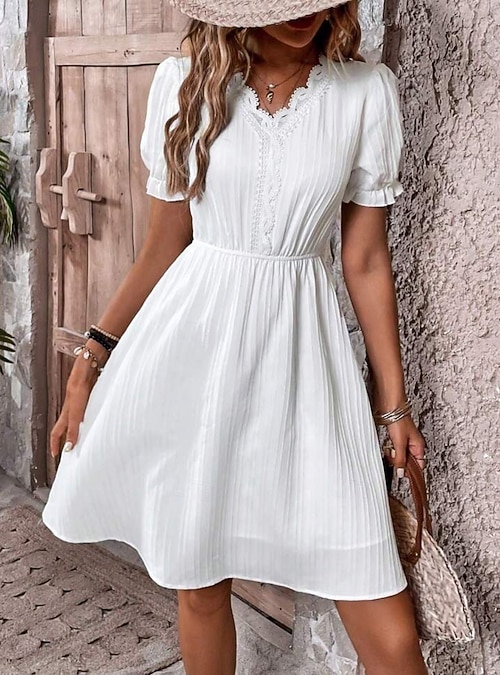 chinese dress ladies Simple Country A Line V Neck Short Sleeves Lace Wedding Gown-715329 main image 0