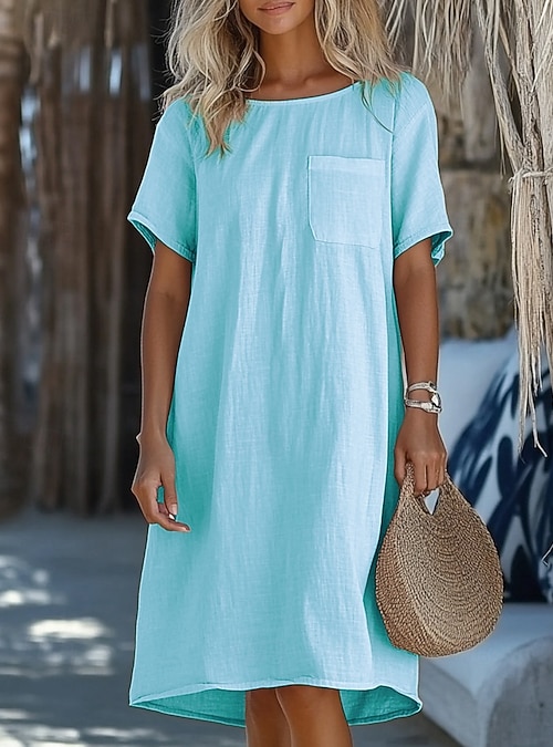 casual cotton knee length dress Women's Knee Length Dress Cotton Linen Dresses Shift Dress Casual Dress Elegant Fashion Modern Daily Outdoor Vacation Loose Fit Plain 3/4 Length Sleeve Crew Neck Blue Pink Orange Green Summer Spring 2026