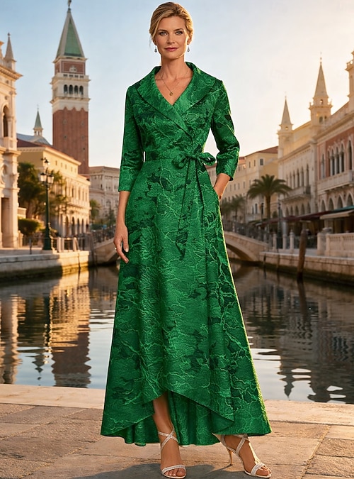slim fit dress slacks Classic A Line Long Sleeve Green Chiffon Prom Dress Wedding Guest Dress  SH3017 main image 1
