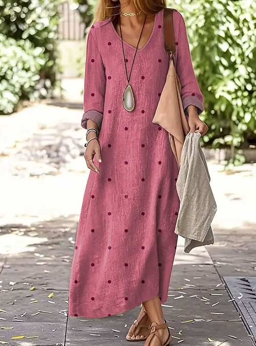 Women's Midi Dress T Shirt Dress Tee Dress Casual Loose Fit Floral Graphic  Polka Dot Long Sleeve V Neck Blue White Pink Orange Summer Spring 2026