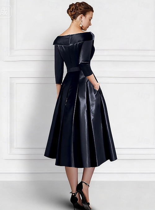 A-Line Dress Tea Length Beaded Eembroidered Formal Dresses Mother of the Bride Dress Cocktail Dresses Party Dresses Elegant Vintage Half Sleeve Shirt