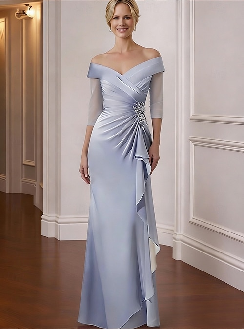 sachin and babi light blue dress Dreamylily A-line V-Neck Floor-Length Lace Chiffon Mother of the Bride Dress  With Sequins main image 1