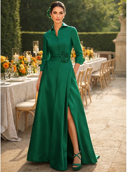 3 4 sleeve dresses for wedding guest Plus Size 3/4 Sleeve Ruffle Deep V-Neck A-Line Midi Wedding Guest Dress main image 0