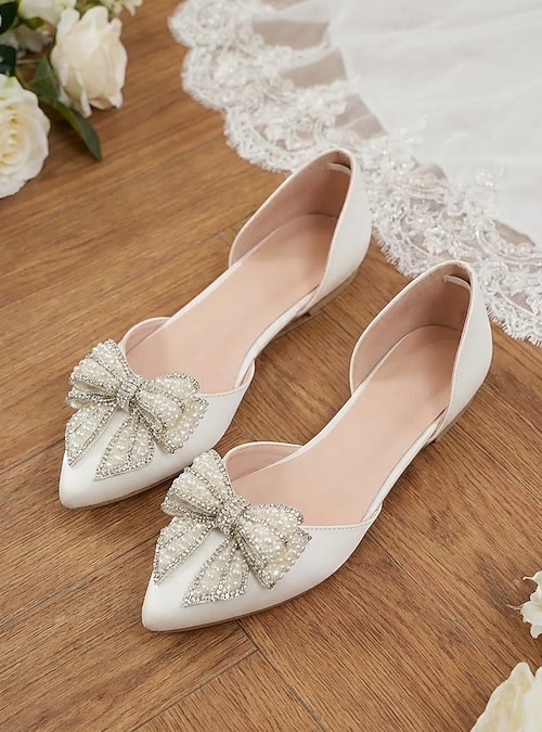 womens ivory flat dress shoes Shoes Wedding Flats Dress Lace Bridal S Ballet White Womens Pointy Head Lightweight Flat Bottom