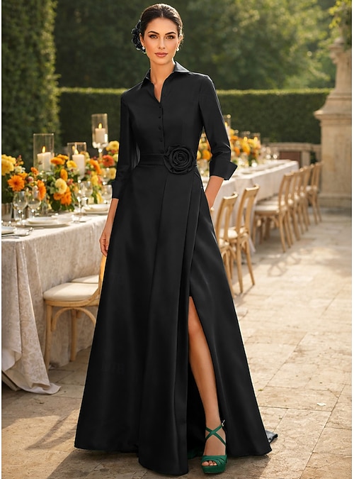 formal 3 4 length dresses Silky Knit Chiffon Gown main image 1