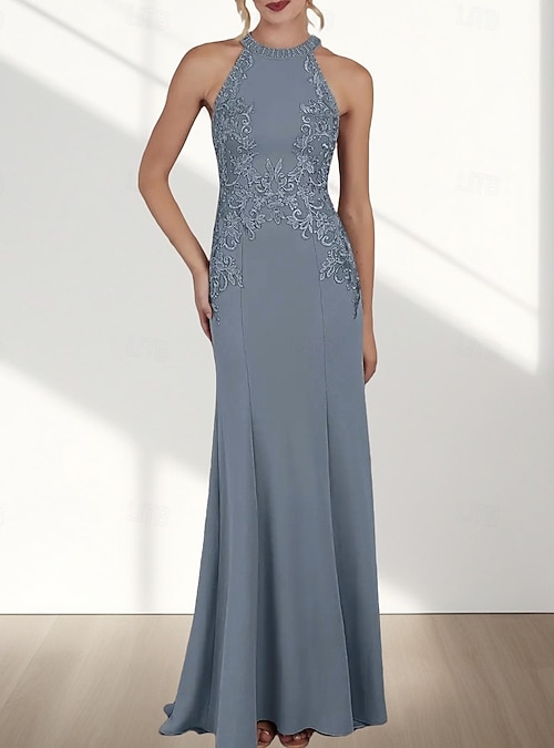 silver halter neck bridesmaid dress Long Satin Halter Mermaid Bridesmaid Dresses main image 1