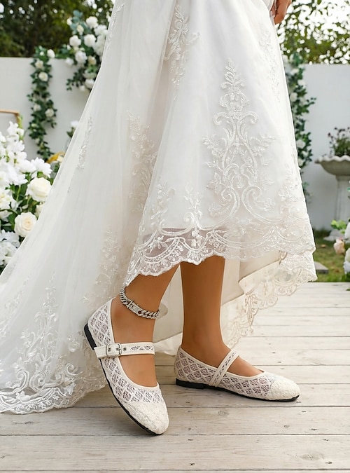 Women's Ivory Lace Flat Wedding Shoes - Elegant Mary Jane Bridal Flats for  Garden Weddings 2026 - $32.99