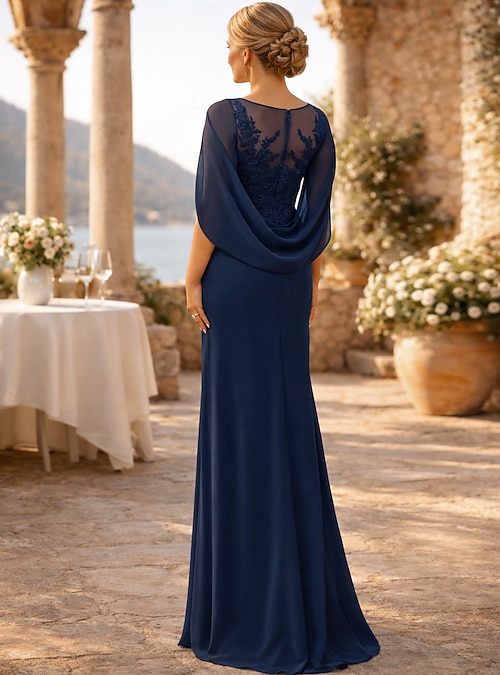 mother of the bride dress for engagement party A-Line Ankle Length Party Dress Cocktail Dress Wedding Guest Dress Mother of the Bride Dress 3/4 Length Sleeve Crew Neck Elegant Wedding Guest Engagement Party Chiffon with Pleats Appliques 2026