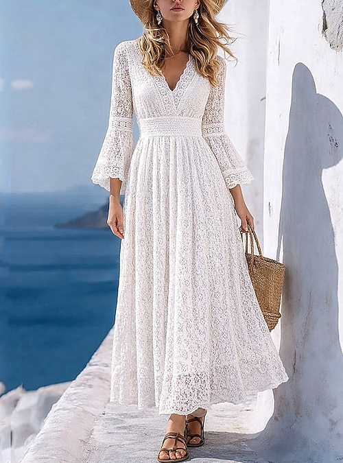 white long sleeve maxi dress casual White Maxi Dress, Maxi Dress, Long Sleeves White Dress, Summer Maxi Dress, Maternity Maxi Dress, Summer Wedding Dress, White Dress