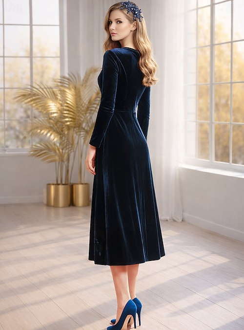 Sheath Column Ankle Length Velvet Dress Prom Dress Party Dress Mother of  the Bride Dress Long Sleeve Crew Neck Elegant Vintage Party with Embroidery  2026 - GBP 118