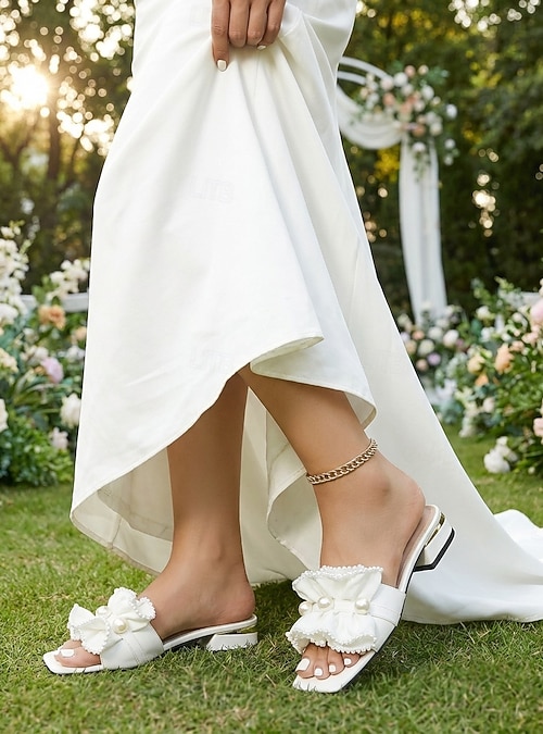 White Flats Flats For Wedding Bride Women's Ivory Lace Flat Wedding Shoes  Elegant Mary Jane Bridal