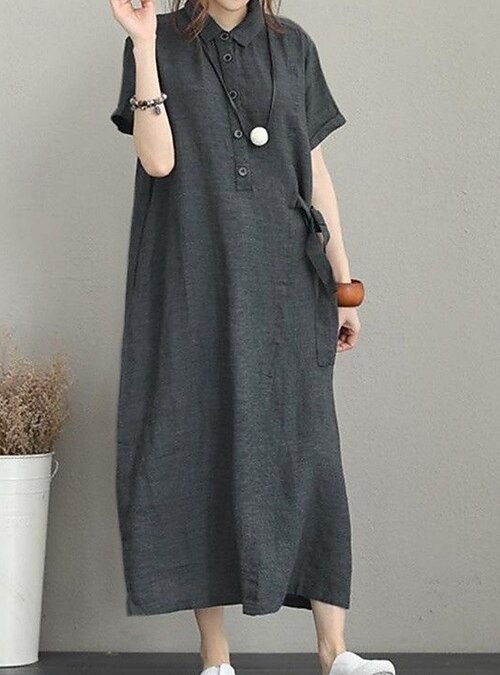 dark grey summer dress Grey maxi dress with pockets, Long Grey blouse top dress, Cross front dress, Summer dress, Lounge dress