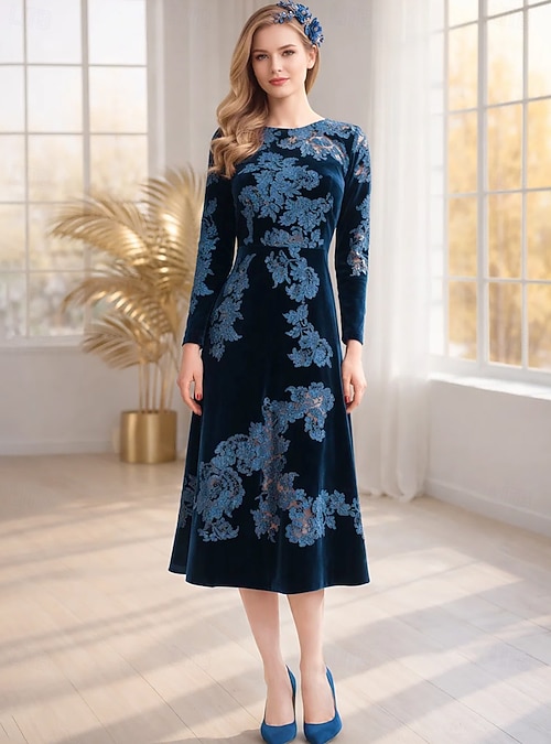 chinese dress ladies 2026 Black Velvet Mother of The Bride Dress Elegant Midi A-Line Gown with Gold Sequin Sheer Shoulders Long Sleeves Formal Wedding Guest Dress, Black