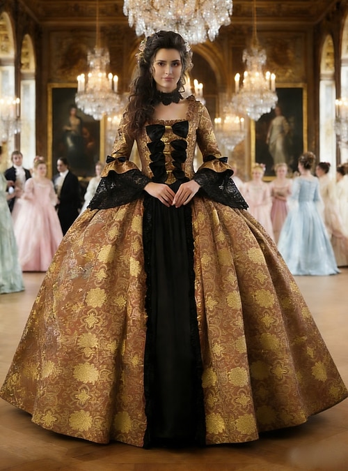Rococo Victorian Renaissance Floor Length Dress Party Costume Masquerade  Plus Size Normal Puff Balloon Sleeve Flare Cuff Sleeve Princess Lace Toile  Vintage Ball Gown Square Neck Fancy Dress Women's 2026 - AU $207.59