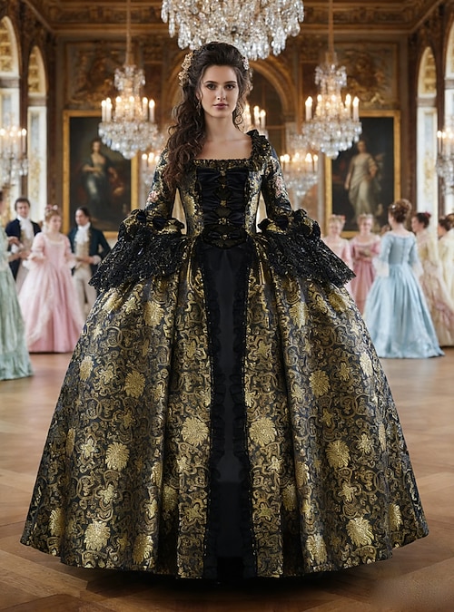 Rococo Victorian Renaissance Floor Length Dress Party Costume Masquerade  Plus Size Normal Puff Balloon Sleeve Flare Cuff Sleeve Princess Lace Toile Vintage  Ball Gown Square Neck Fancy Dress Women's 2026 - $168.99