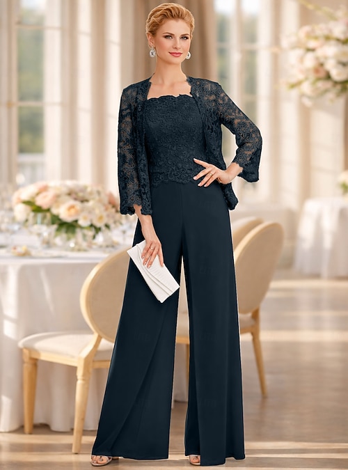 3 Piece Pantsuit Floor Length Mother of the Bride Dress Sleeveless