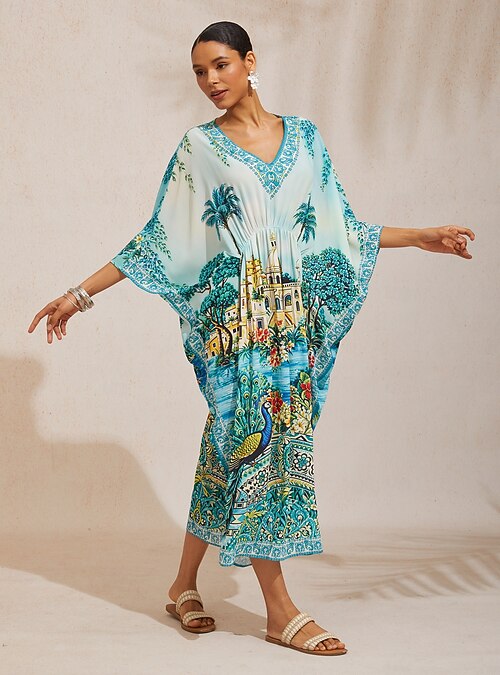 Balearic Islands Blue Flowy chiffon Dolman Sleeve Maxi Dress 2026 - kr.1109