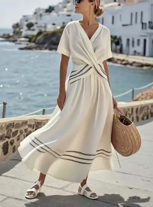 just female beach wrap dress Just Female beach wrap dress - green/white stripe