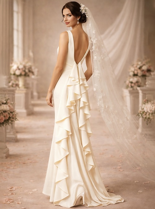 beach wedding dress fabric Boho Lace Sheath Sweep Train Sheath Beach Wedding Dresses WD592 US16 / Custom Color