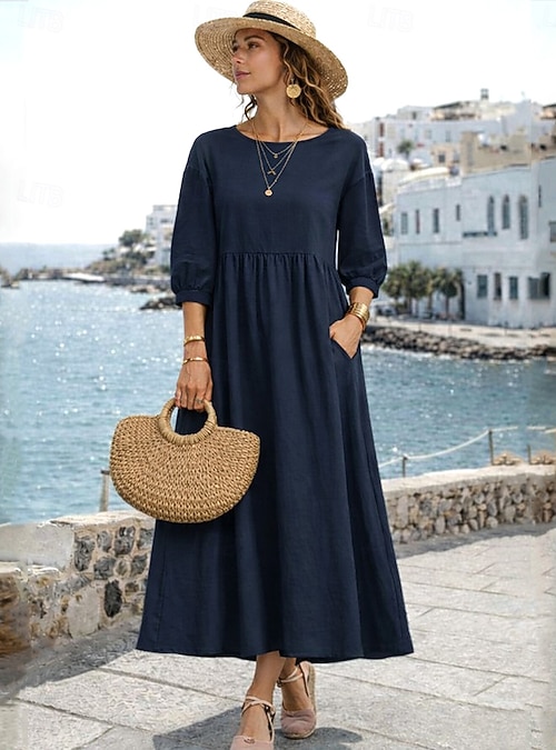 casual midi dresses with 3/4 length sleeves It's In The Air Light Blue 3/4 Sleeve Midi Dress Shop the Mint