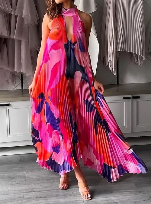 halter neck fashion high spring dress island life- atika high neck halter dress (also comes in orange and  fuschia) + sausalito collar necklace + minimal two band sandals #fashion # spring #travel #bestseller #love #fashion
