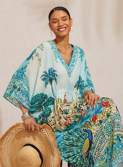 Balearic Islands Blue Flowy chiffon Dolman Sleeve Maxi Dress 2026 - kr.1179