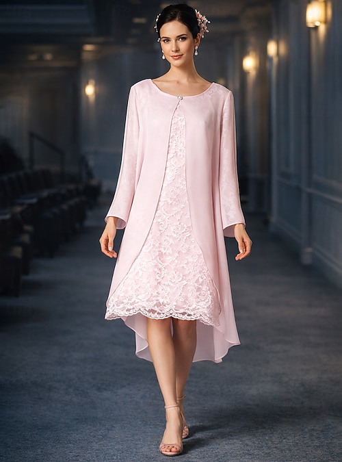 lace jackets for mother of the bride dresses Two-Piece Plus Size Mother of Bride Dress with Jacket Purple / 10 main image 0