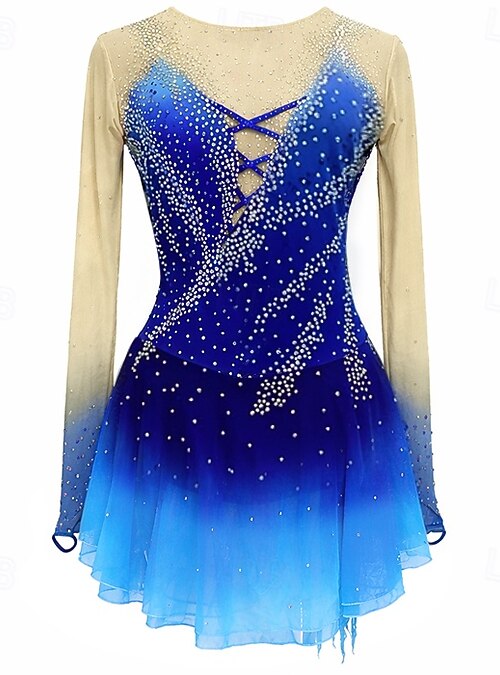 Figure Skating Dress Women's Girls' Ice Skating Dress Outfits Blue+Light  Blue Patchwork Asymmetric Hem Spandex Mesh High Elasticity Competition Skating  Wear Crystal / Rhinestone Long Sleeve Ice 2026 - kr.1629