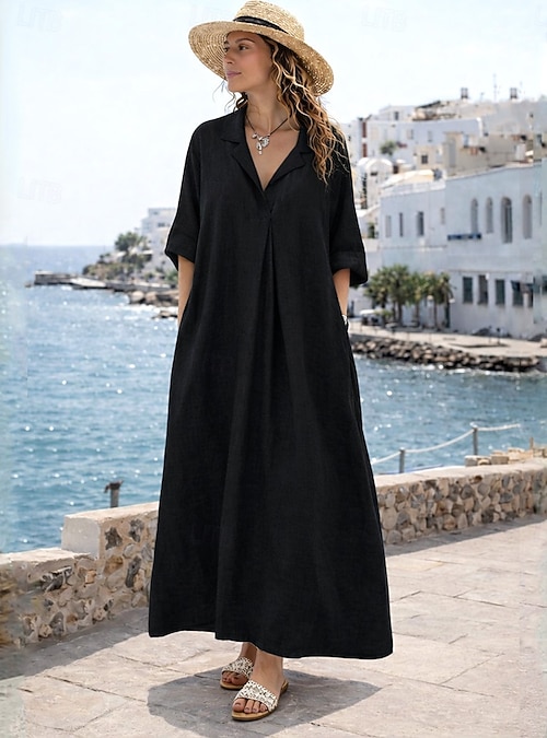 long sleeve plain summer women's maxi dress Elegant Casual Plain V-Neck Long Sleeve Slit Casual Dress Beach Maxi Women Long Dress at Amazon Women's Clothing store