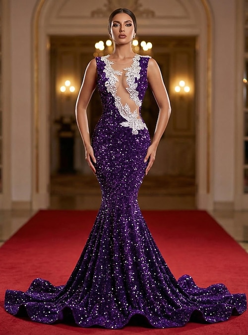 chinese dress ladies Trendy Black Sequin Strapless Sparkly Trumpet Long Prom Dress main image 1