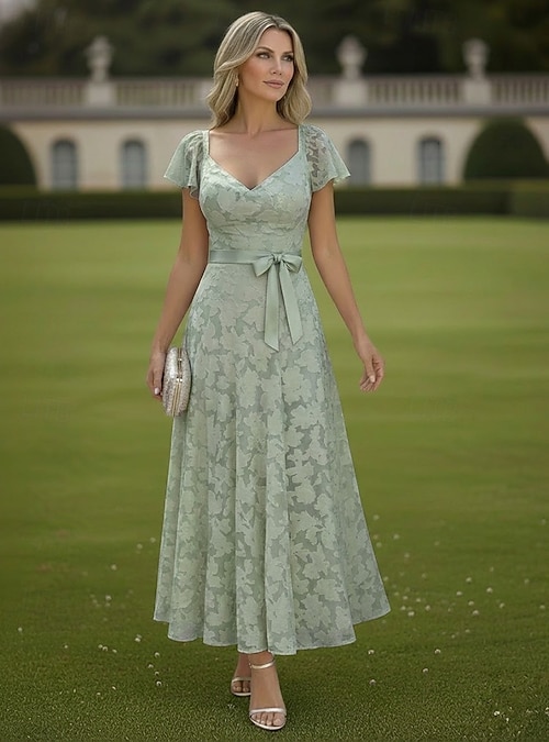 pastel tea length dresses LaDivine CD0225 Beaded A Line Tea Length Cocktail Dress