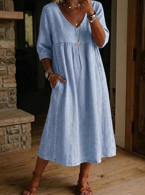 half sleeve linen dress Off the Shoulder Linen Dress - Half Sleeves Linen Dress
