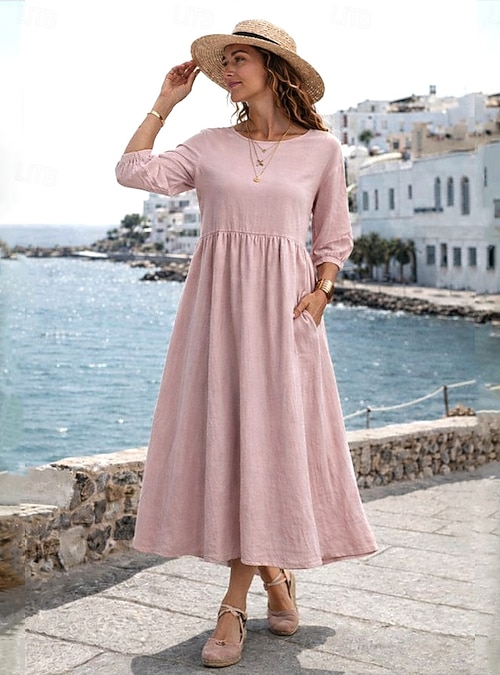 fall a line dresses Women's Fall Dresses Solid Color Round Neck A-Line Long Sleeve Midi Dress  Maxi(Black,Small) at Amazon Women's Clothing store