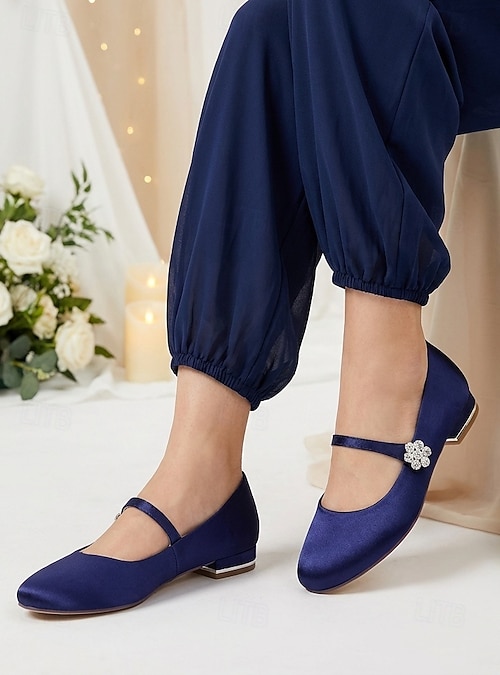 Women's Navy Blue Mary Jane Low Heel Shoes with Rhinestone Buckle, Elegant  Mother of the Bride Flats for City Wedding, Round Toe Comfortable Dress  Shoes for Formal & Evening Wear 2026 - $59.99