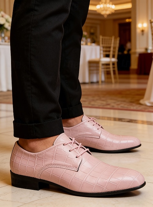 Men's Pink Crocodile-Embossed Dress Shoes, Lace-Up Faux Leather Upper, Modern Fashion Style, Perfect for Trendy Men at Weddings & Events 2026 - $59.99 Men's Pink Crocodile-Embossed Dress Shoes, Lace-Up Faux Leather Upper, Modern Fashion Style, Perfect for Trendy Men at Weddings & Events 2026 - $59.99