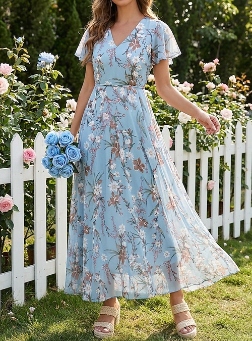 Midi Dress Short Floral Chiffon Dress Sundara Midi Dress Natural/Dusty  Peach L