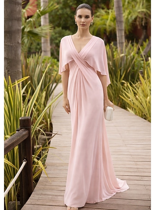 wedding guest dresses long sleeve Simple V Neck Floor Length Long Sleeve Dark Navy Wedding Guest Dress